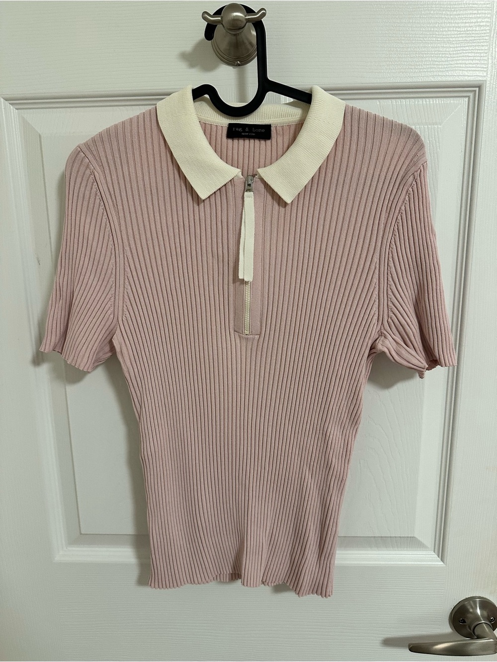 brand new Rag & Bone Pink Ribbed Polo Zip Knit Top